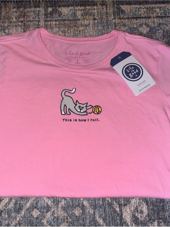 Life Is Good Tops - Life Is Good Pink Cat Tee with Playful Ball Graphic